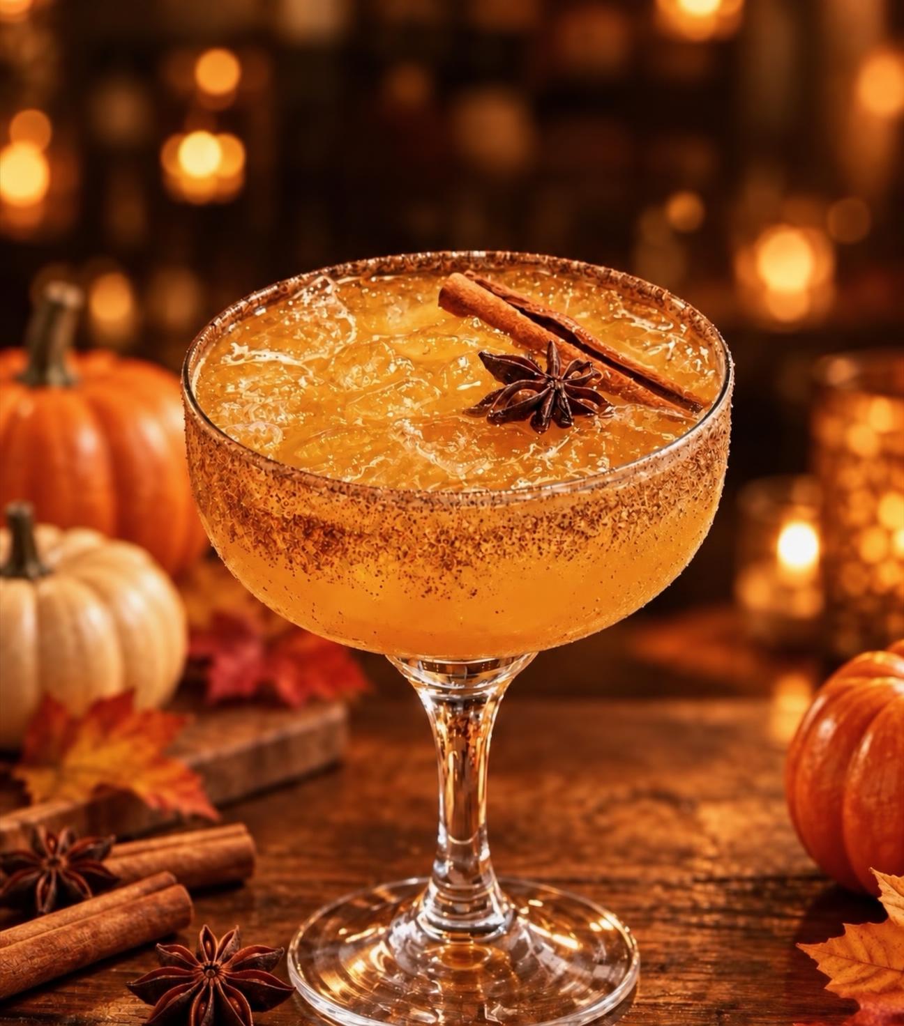 Pumpkin Spice Margarita with cinnamon stick and star anise